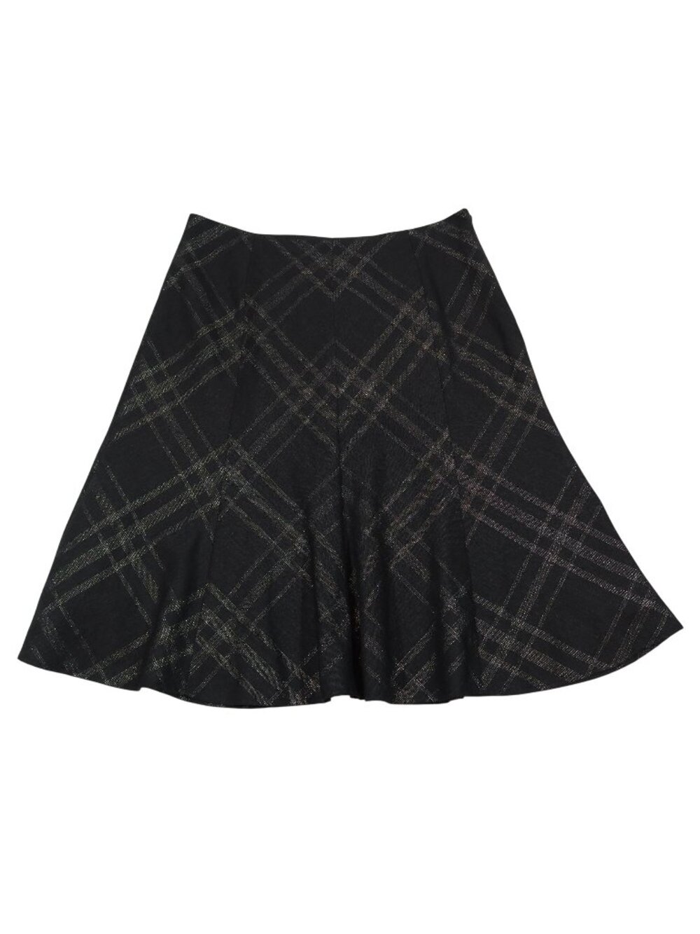 RALPH LAUREN Wool Blend Trumpet Hem Midi Skirt 12 Charcoal Silver Plaid Preppy